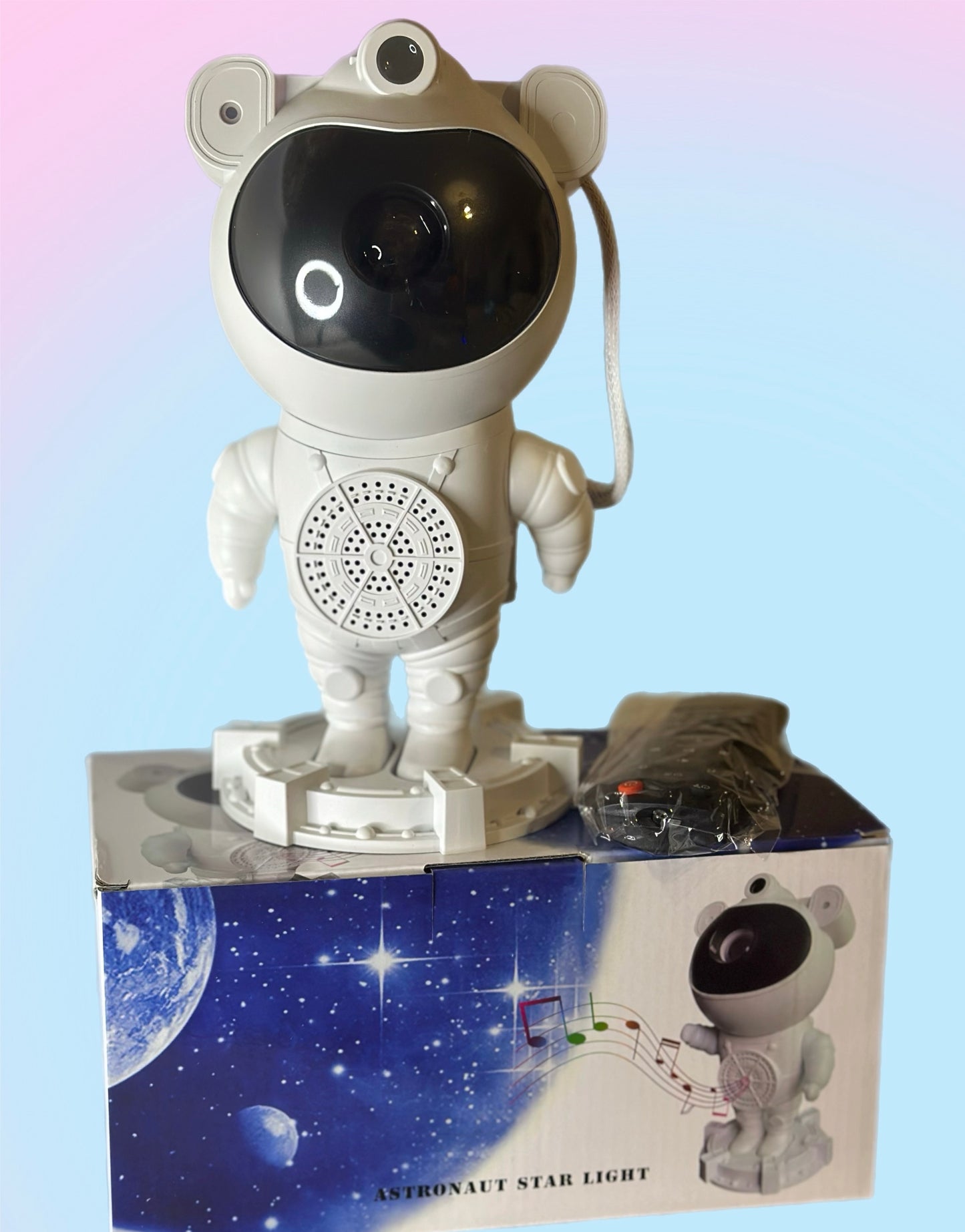 Šviečiantis projektorius - Astronautas su “Bluetooth” garsiakalbiu + dovana kvėpuojantis ir raminančias melodijas grojantis meškutis