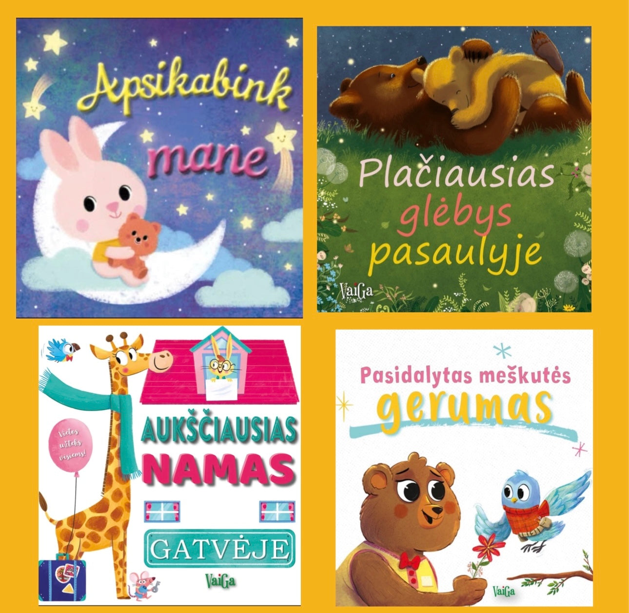 Keturių knygų rinkinys - Pasidalytas meškutės gerumas +Plačiausias glėbys pasaulyje + Apsikabink mane + Aukščiausias namas gatvėje