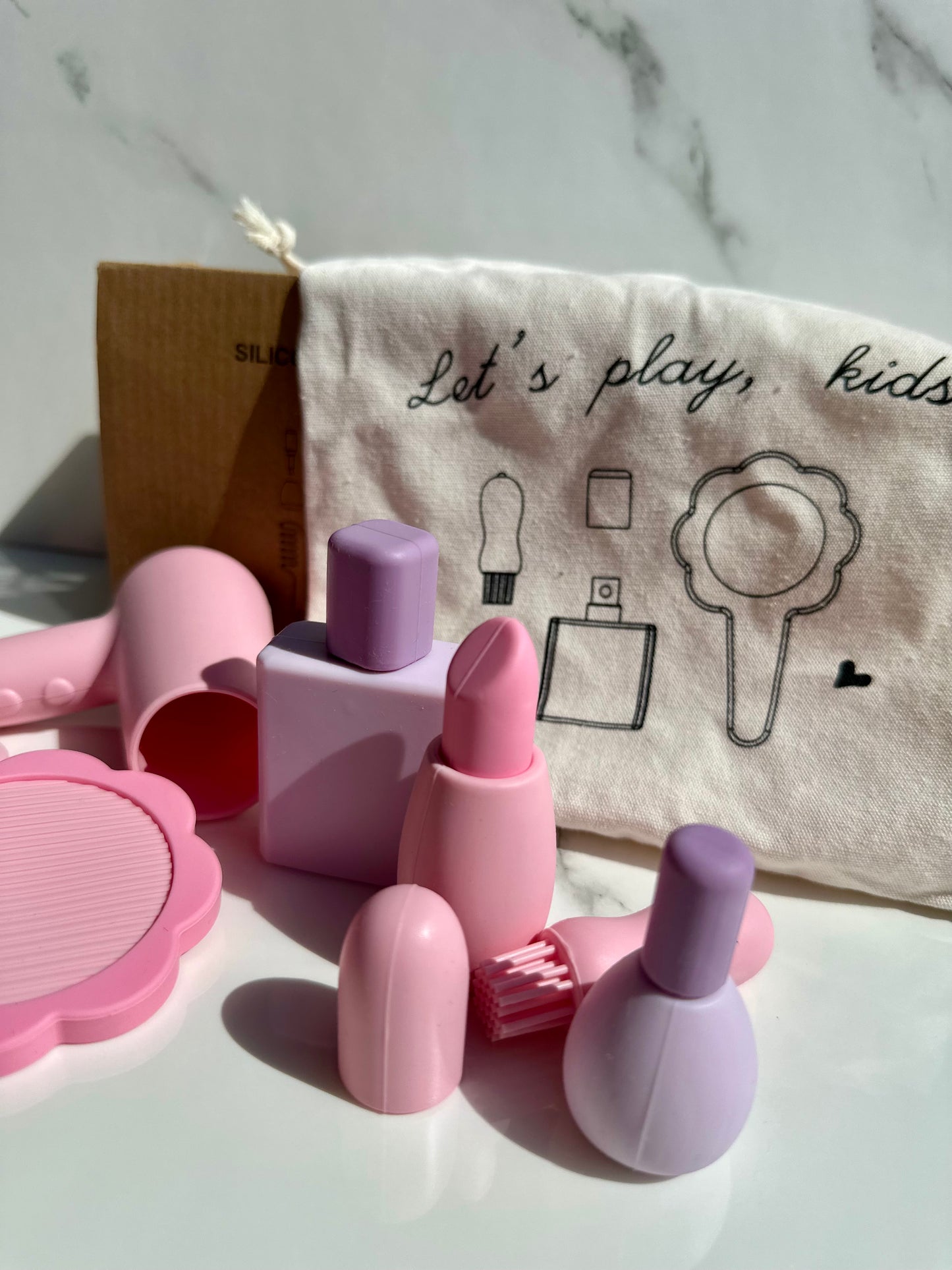 Silikoninis Makiažo Rinkinys Vaikams – Vaizduotės Žaidimų Rinkinys | Saugus Mažyliams | Montessori Žaislas | Dovana Mergaitėms | Grožio Rinkinys Su Drobiniu Maišeliu