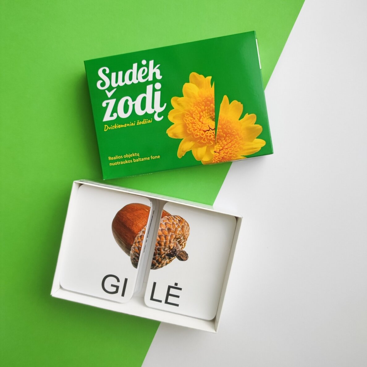 Skaitymo kortelės - Sudėk žodį. Dviskiemeniai žodžiai