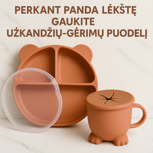 🌈 Vaikiška silikoninė lėkštė su dangteliu | 7 spalvos | Lipni apačia + dovanų puodelis skirtas gėrimams arba užkandžiams