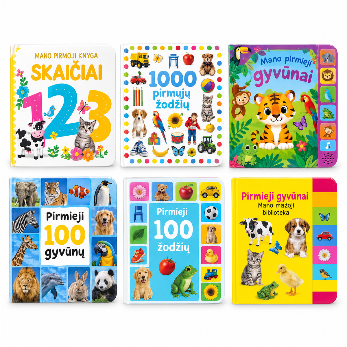 Lietuviškų knygelių rinkinys mažiesiems: pirmieji žodžiai ir gyvūnai 📚