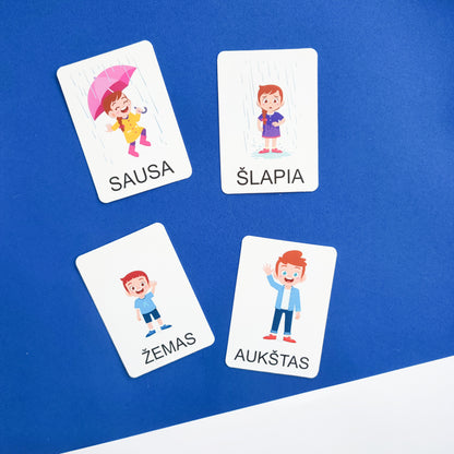 Montessori lavinamosios kortelės „Priešingybės“
