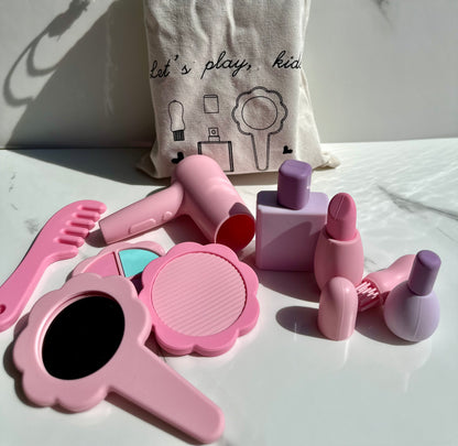 Silikoninis Makiažo Rinkinys Vaikams – Vaizduotės Žaidimų Rinkinys | Saugus Mažyliams | Montessori Žaislas | Dovana Mergaitėms | Grožio Rinkinys Su Drobiniu Maišeliu