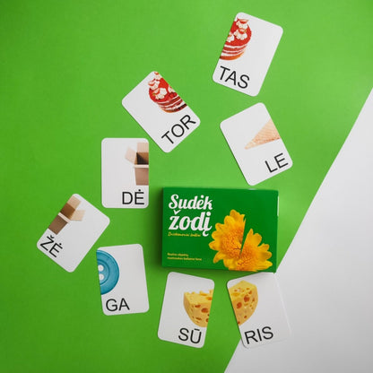 Skaitymo kortelės - Sudėk žodį. Dviskiemeniai žodžiai