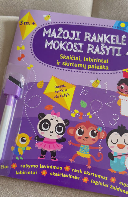 Mažoji rankelė mokosi rašyti. Skaičiai, labirintai ir skirtumų paieška