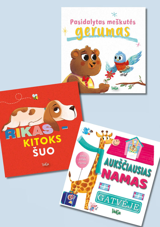 Pasidalytas meškutės gerumas + Rikas – kitoks šuo + Aukščiausias namas gatvėje. Trijų knygelių komplektas
